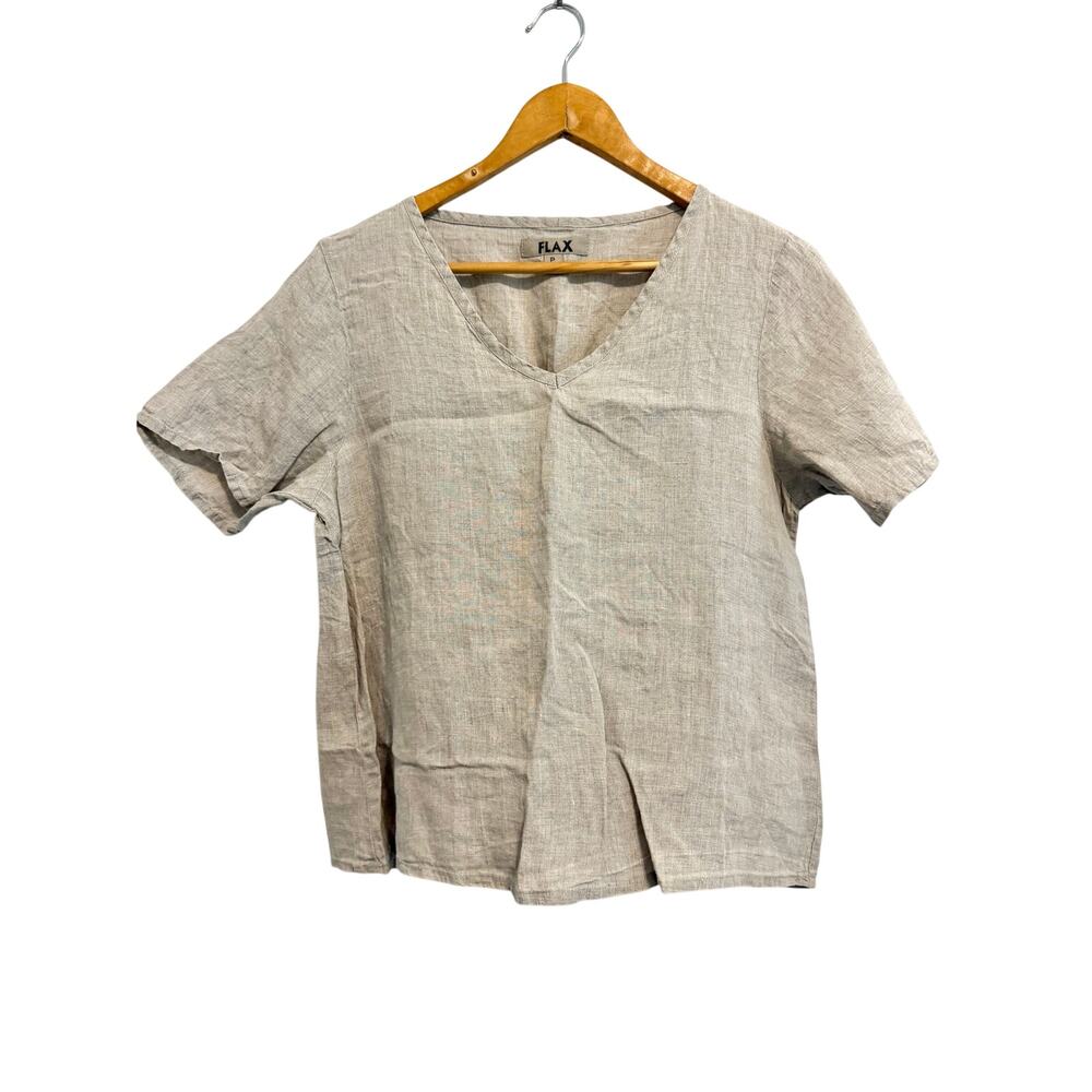 FLAX Linen Top Natural Beige Short Sleeve Size P